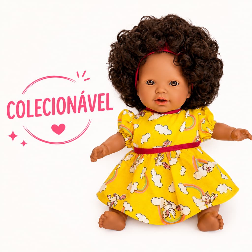 Boneca Tayla Infantil Negra Cabelo Cacheado Coleção Menina Articulada Vestido