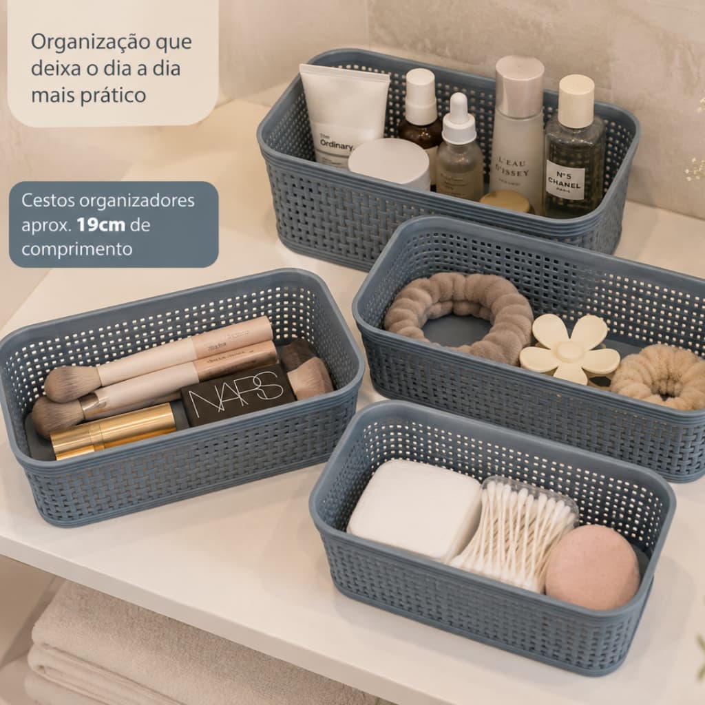 Kit 4 Cesto Organizador Plástico Cestinho Gaveta Armário Cozinha Banheiro Closet Empilhável Multiuso Ordo Jolitex