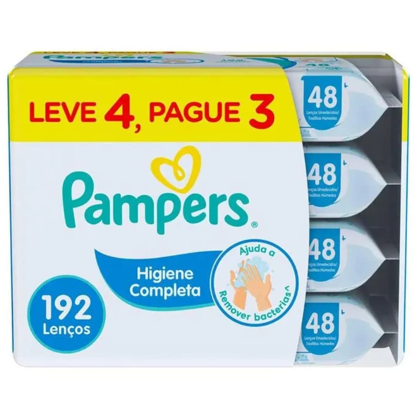 Kit Lenços Umedecidos Pampers Higiene Completa 4x48 Unidades