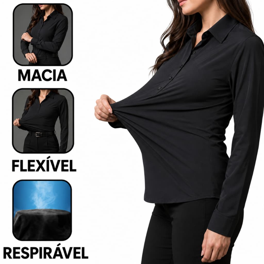 Camisa Social Feminina Tecnológica Slim Fit Anti-Transpirante Ante Odor E Não Amassa