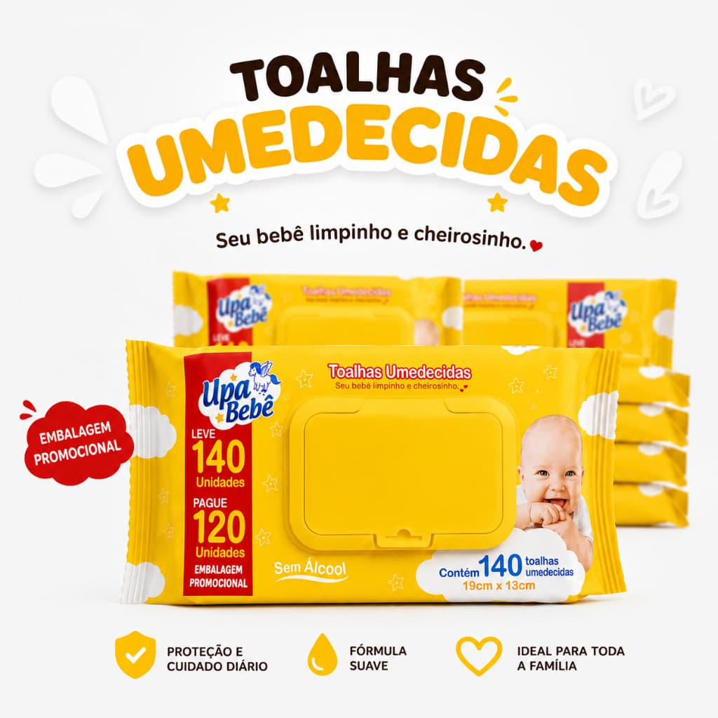 Kit Pacote Lenço Umedecido Upa Bebe Pacotes 140 unidades sem álcool Bebe