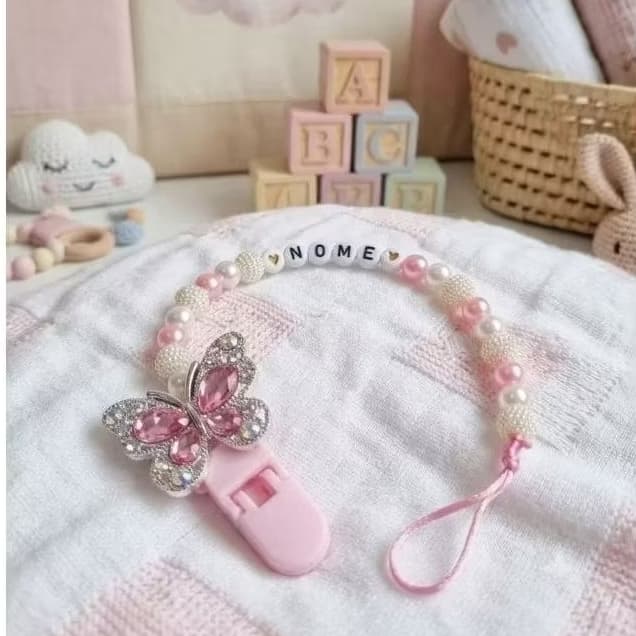 Prendedor De Chupeta  Borboleta Personalizado Com Nome ♡