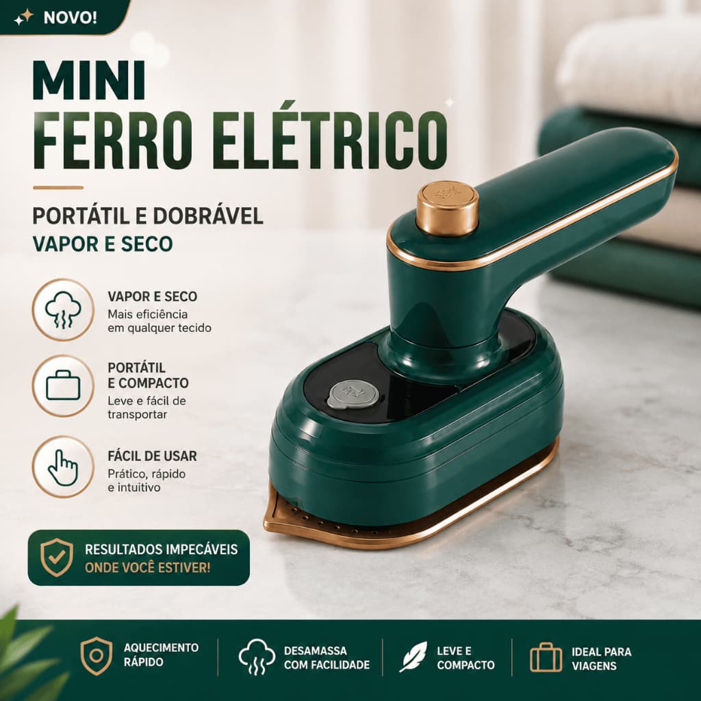 Mini Ferro De Passar Roupa A Vapor Portátil Viagem Bivolt Elétrico Compacto Desamassa Tecidos