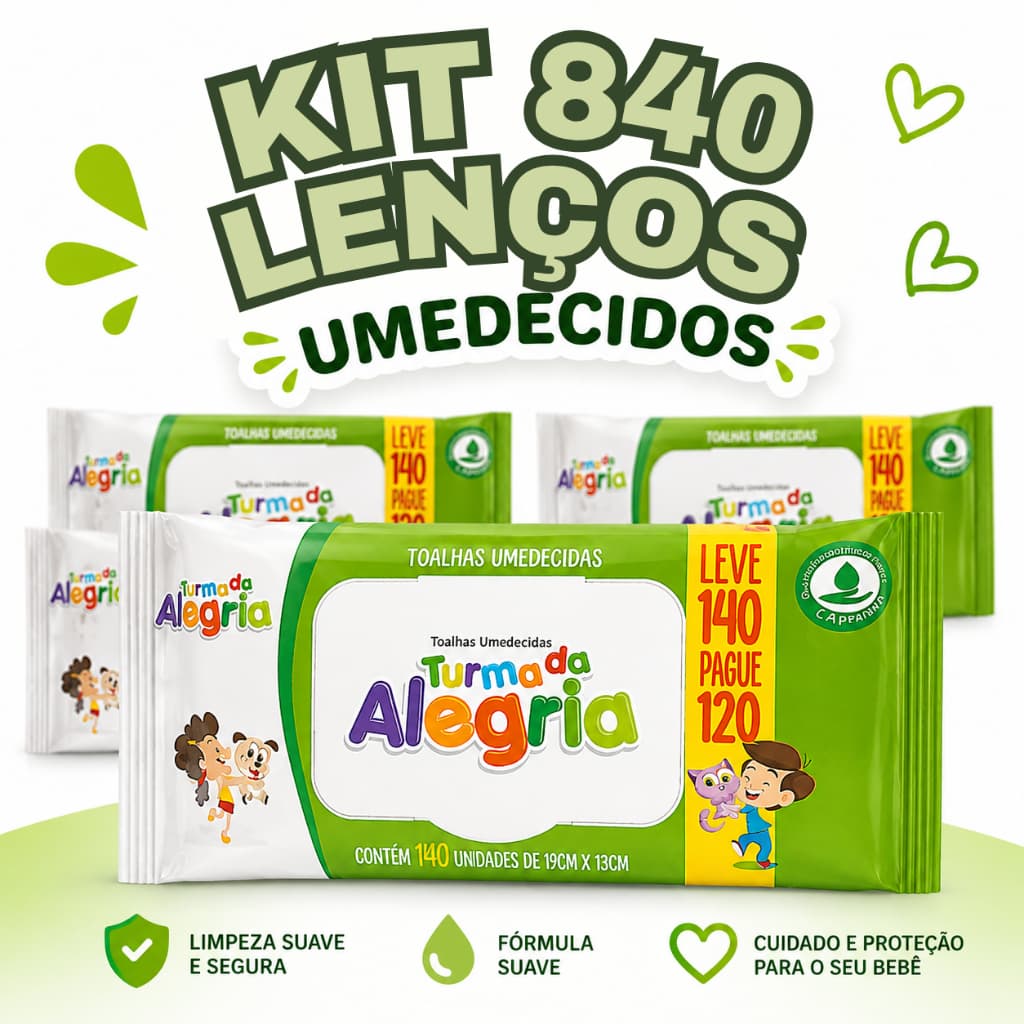Kit 840 Lenços Umedecido Turma da Alegria Bebê Higiene Pele Sensível Toalhinha Umedecida