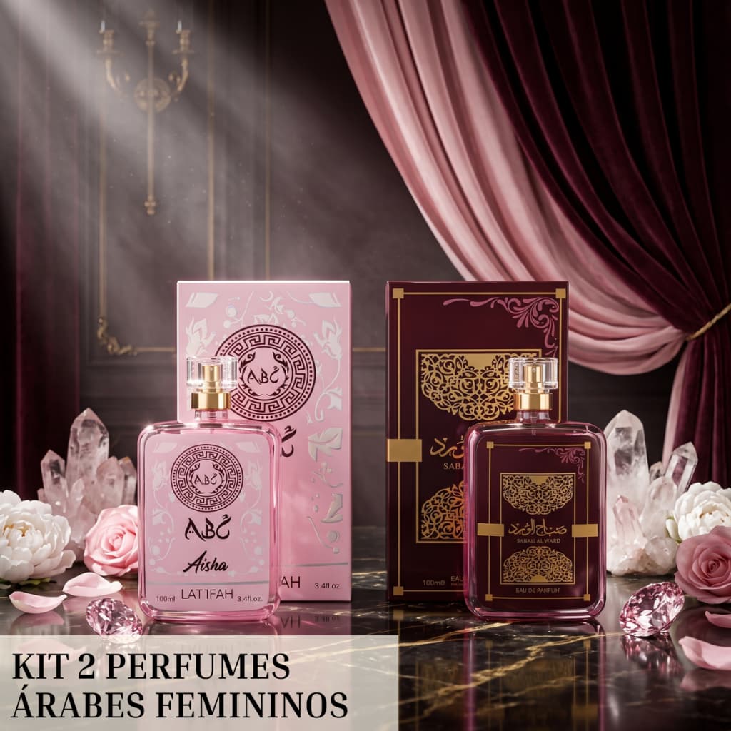Kit 2 Perfumes Árabe Feminino Lattifah ABC 100ml Fragrância Marcante EDP Importado Fixação Presente