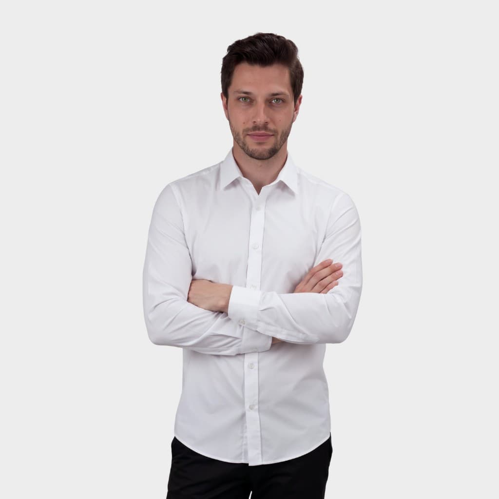 Camisa Social Masculina Branca Premium Elastano Manga Longa Slim Não Molha