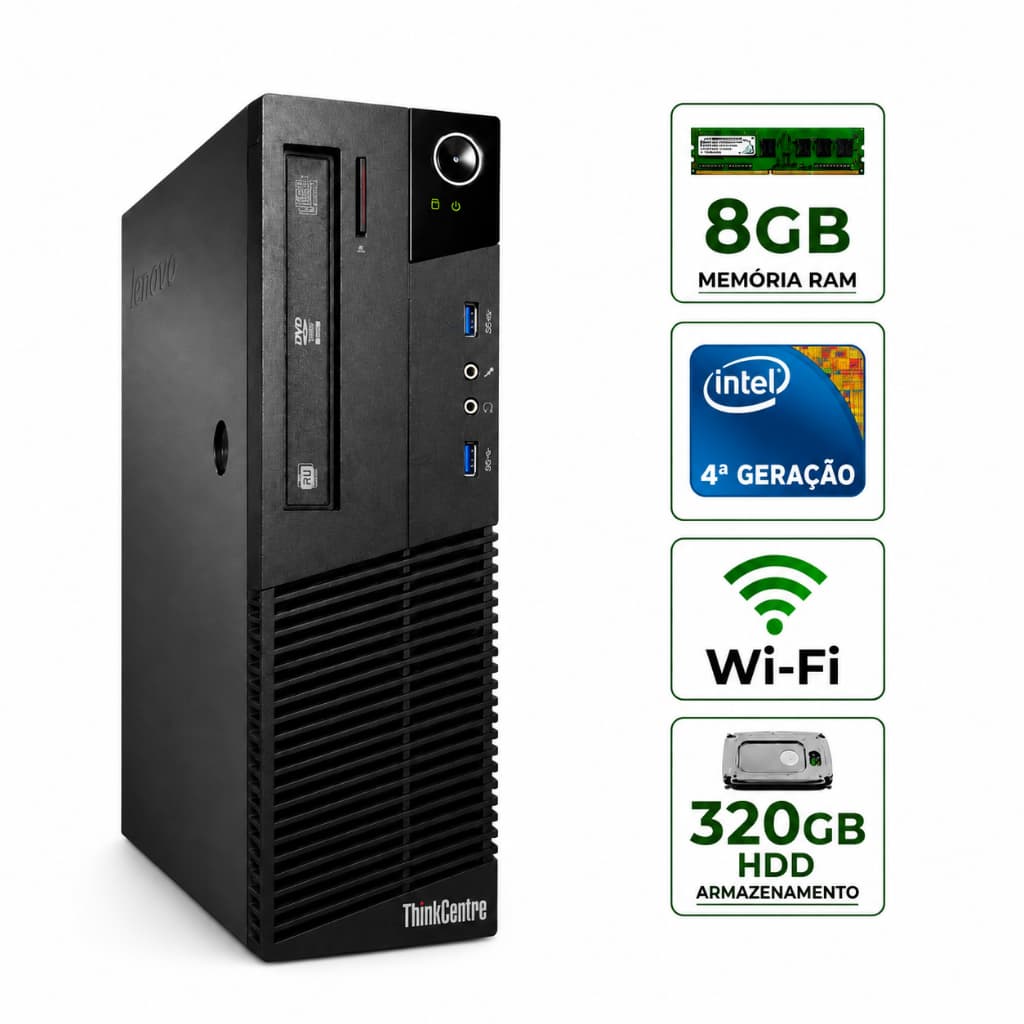 Computador Lenovo Slim 4ª Geração G3220 Com 8gb Ram Ddr3 Hd 320gb Wifi Torre