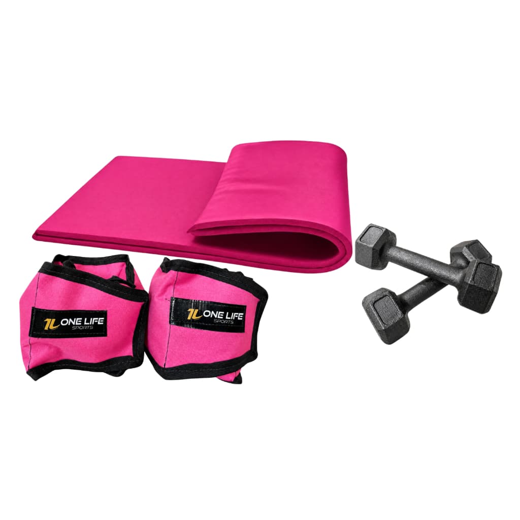 Kit Treino em Casa Colchonete Resistente Par Halter Sextavado 2kg Caneleira 2kg Academia Cross