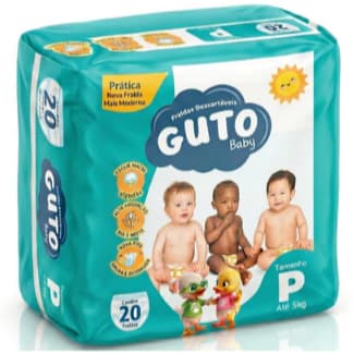 Fralda Descartável Guto Baby, Tamanhos P/20, M/18, G/16 e XG/14