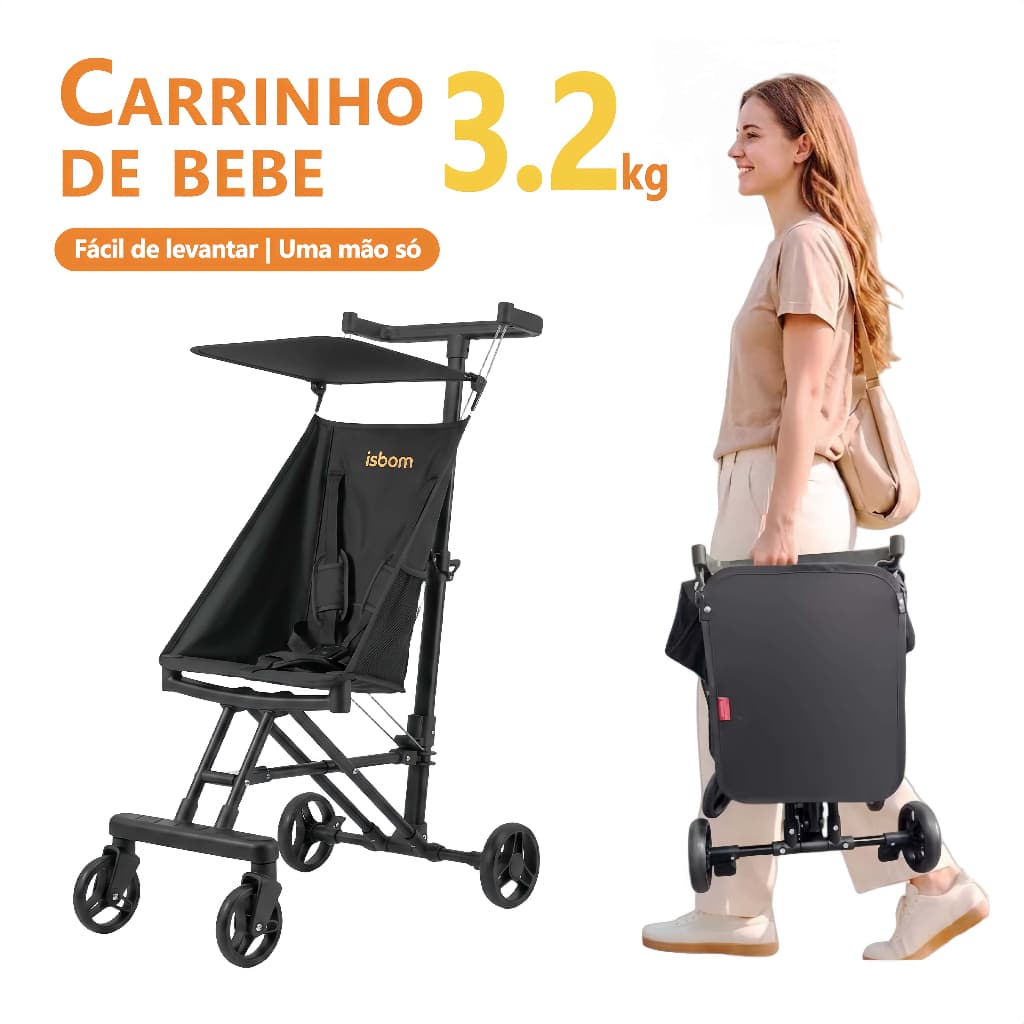 ISBOM Carrinho de Bebê Guarda Chuva Passeio Ultraleve  Compacto Dobrável com Dossel e Cinto de Segurança 8M‑15Kg