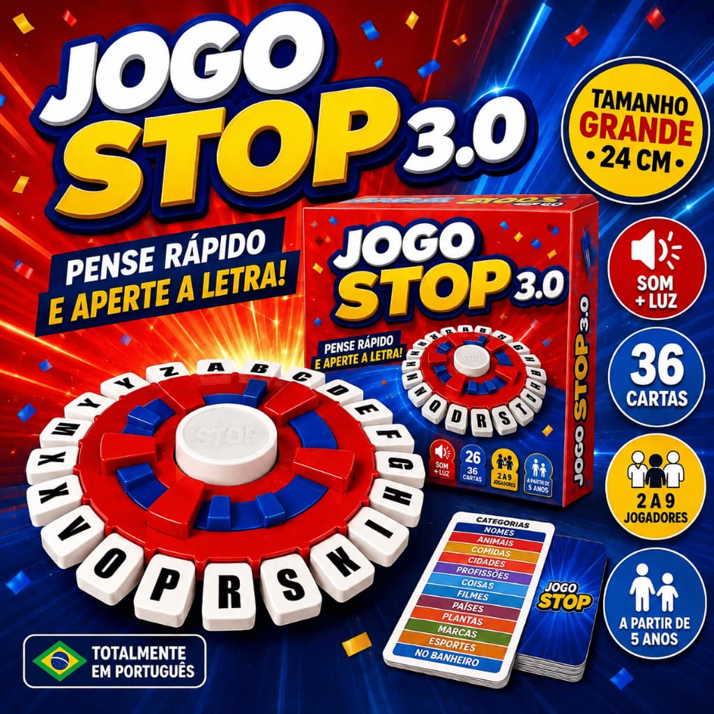 Jogo Stop Brinquedo de Palavras Tabuleiro Educativo Divertido em Família