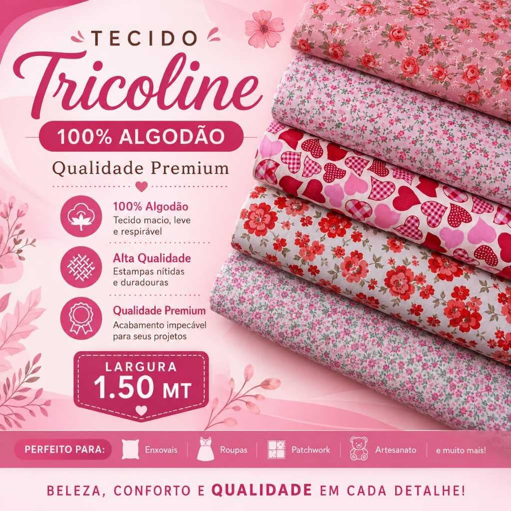 TECIDO TRICOLINE Premium *100% ALGODÃO*(VENDA A PARTIR DE 25 CM X 1,50 MT LARGURA) PATCHWORK E TRABALHOS MANUAIS.