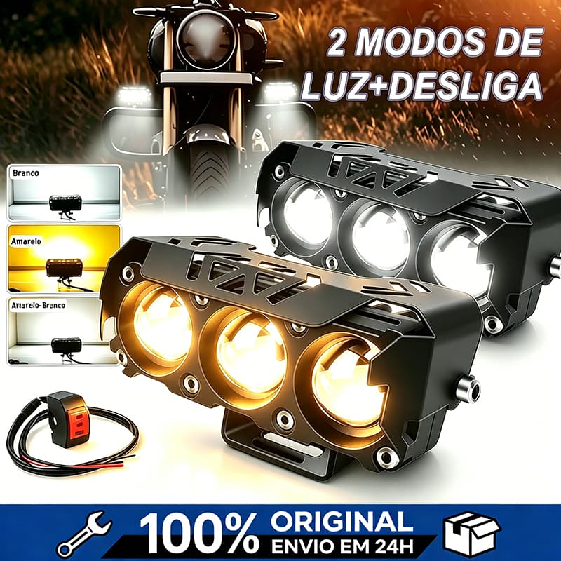 Par Farol De milha Moto Super Led 18000 Lumes Olho de Lente Auxiliar De Cor Dupla,Neblina Lampada