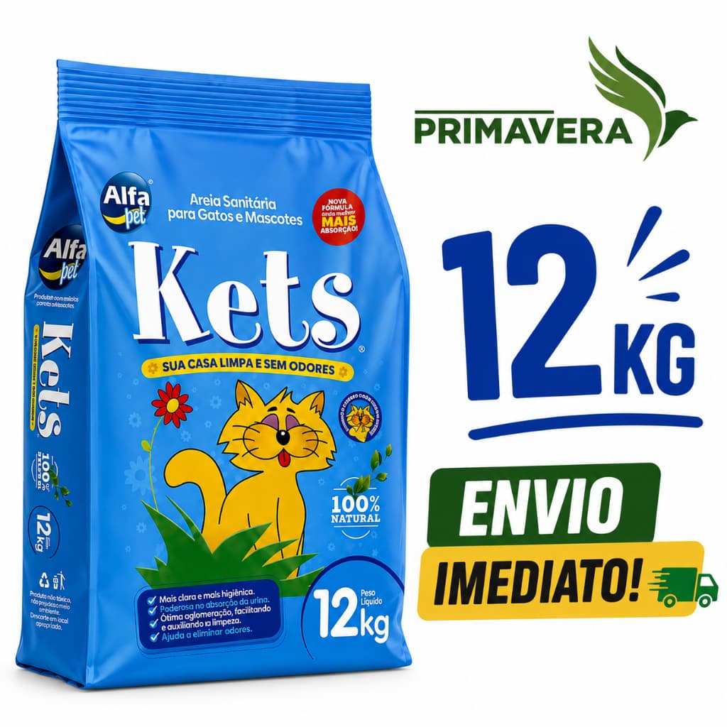 Areia Grossa Sanitária Kets Premium Higiênica Granulado Para Gatos 12kg 100% Natural Alta Absorção