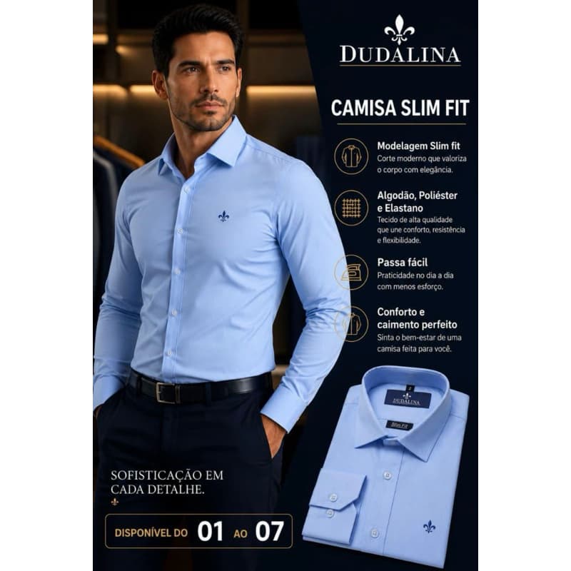 Camisa Social Manga Longa <D> ⚜️ Masculino Slim Fit lisa cores diversas casual confortável passa fácil não amassa