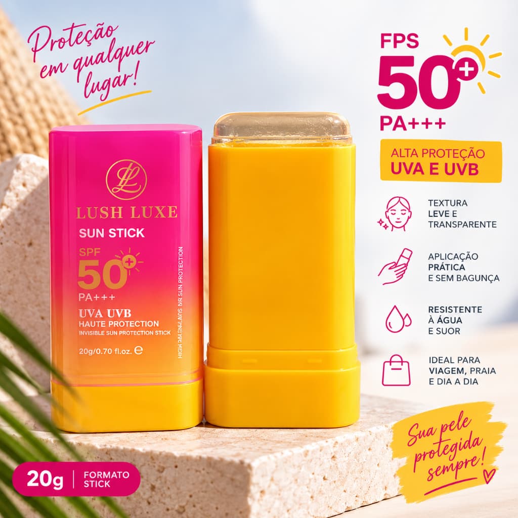 Protetor Solar em Bastão Lush Luxe Sun Stick FPS 50 PA+++ 20g UVA UVB
