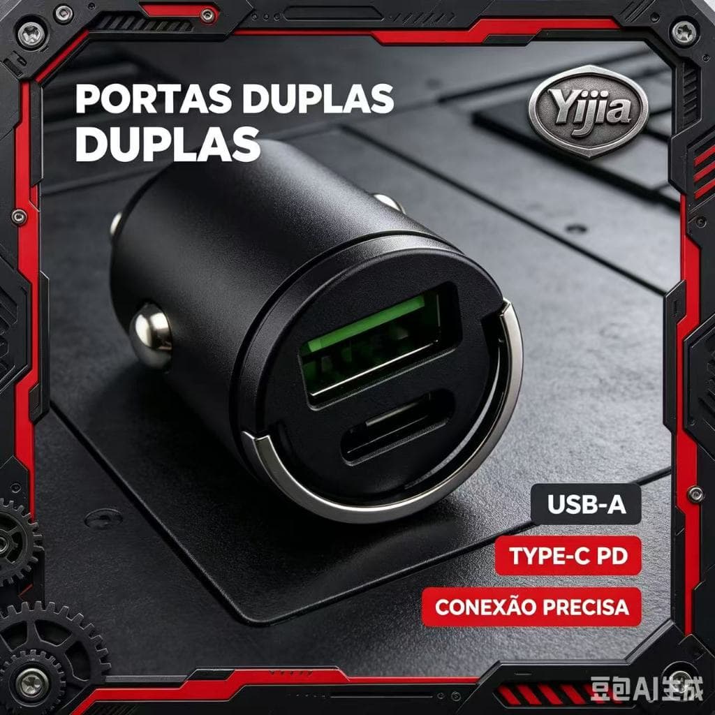 Carregador Veicular Mini Invisível 2 Portas USB A + USB C 12V/24V Alta Potência