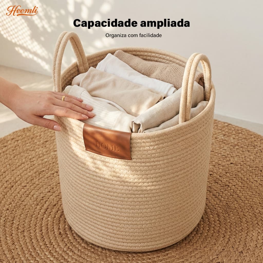 Heemli Cesto de Roupa Suja Grande Cesto Organizador Trançado com Alças para Lavanderia Banheiro e Quarto