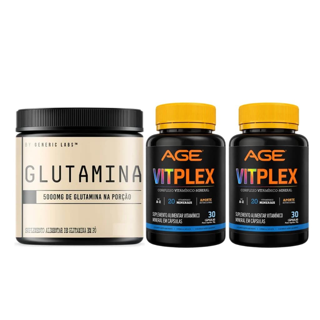 Glutamina em pó 100g + Suplemento Alimentar Multivitaminico A-Z 20 Vitamina e Minerais