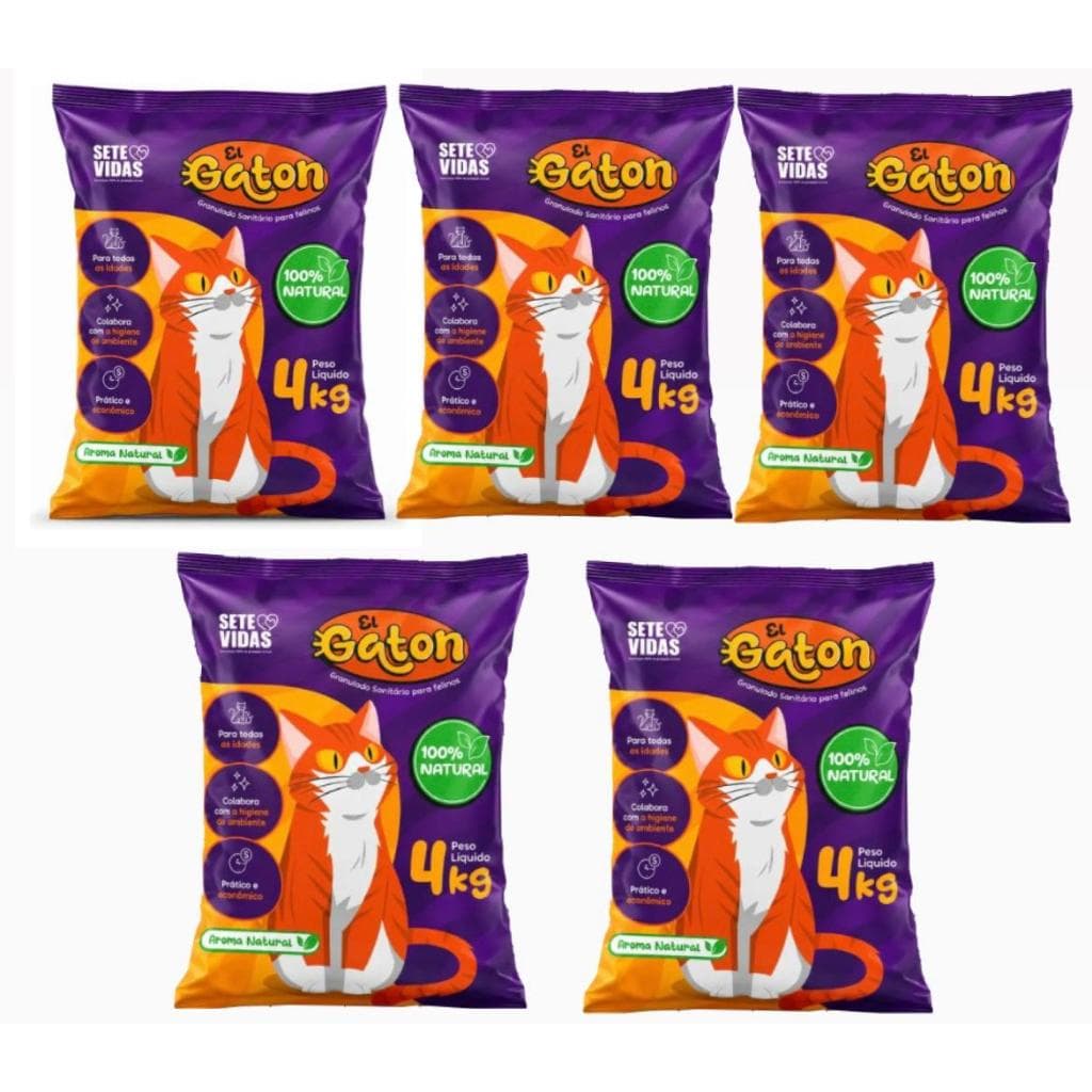 Areia Sanitária para Gatos 20KG EL Gaton - 100% Natural, Ultra Absorvente, Combate Odores