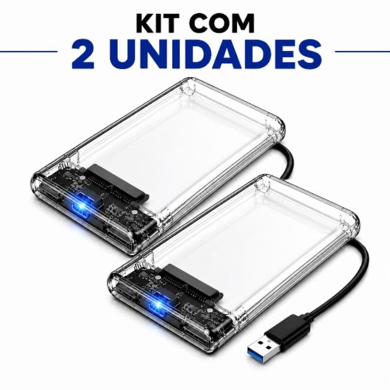 Kit 2 Case HD Externo 2.5 USB 3.0 SATA SSD HD Notebook Exbom Transparente 5Gbps