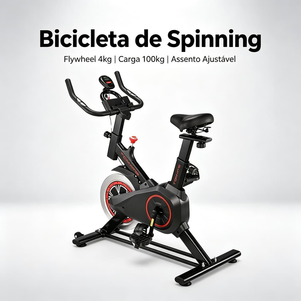 Bicicleta Spinning Ergométrica p/Exercício Com Monitor Profissional Sport Suporta Até 100kg Tomate
