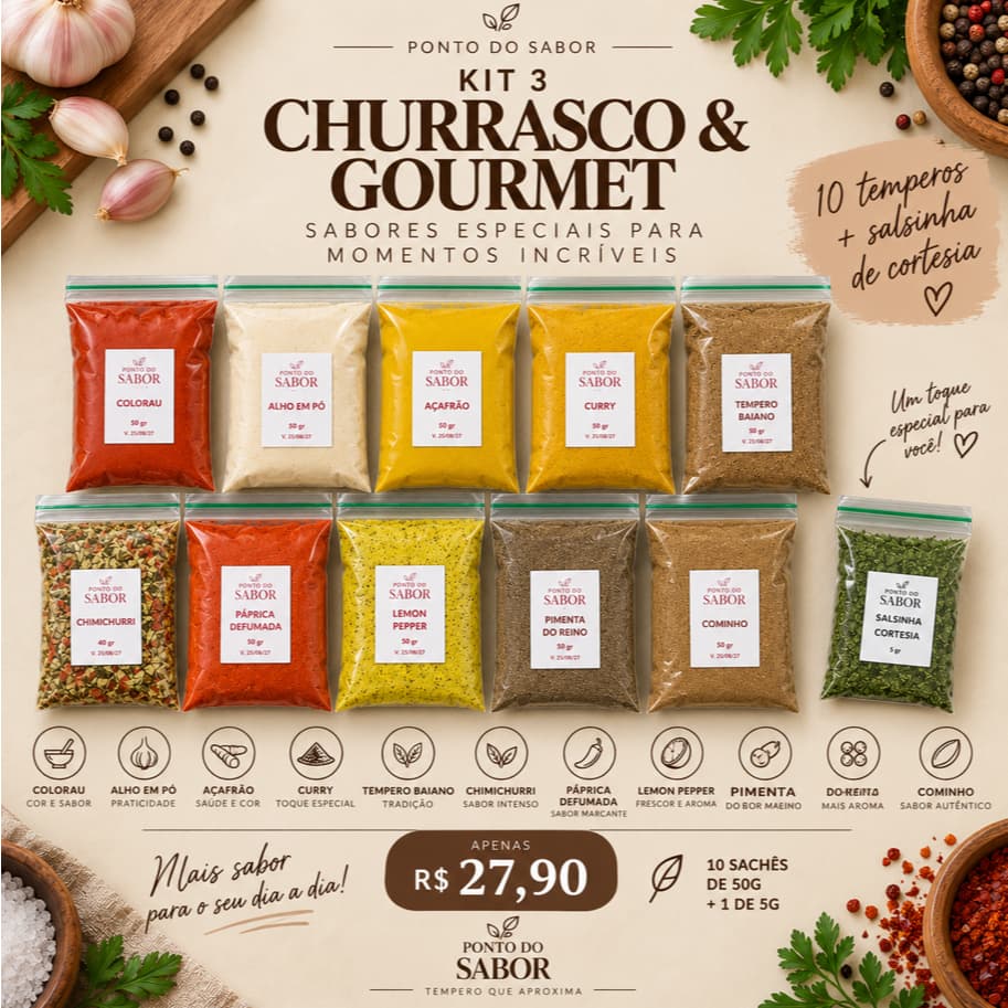 Kit 10 Temperos e Condimentos Variados 500g | + 1 Cortesia l Tempero Natural