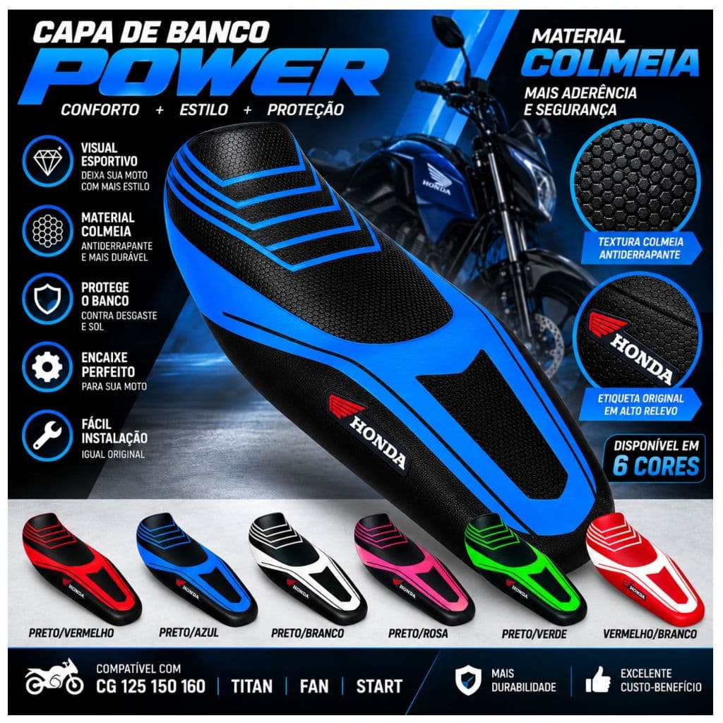 Capa de Banco para Moto Esportiva Honda Titan Fan 125 150 160 Pintada