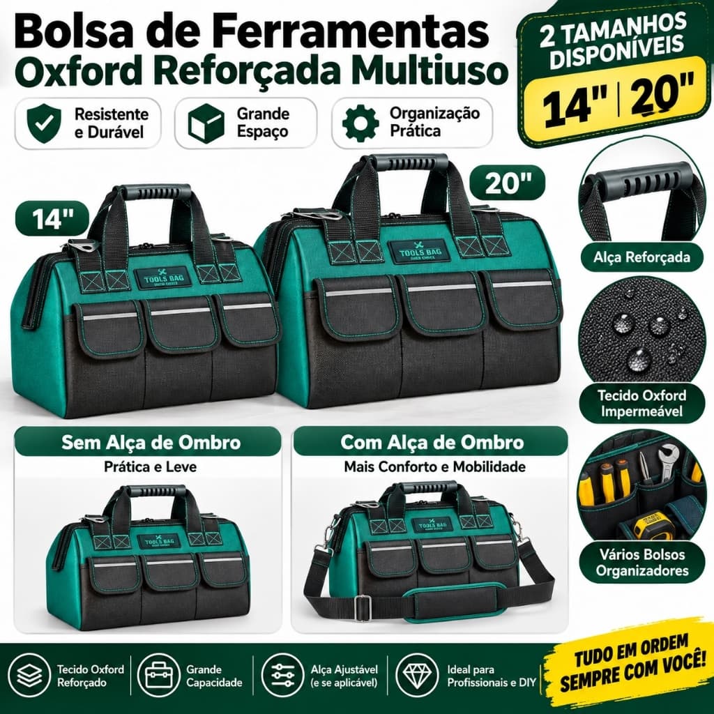 Caixa de Ferramentas Profissional, Bolsa para Ferramentas Multiuso Resistente e Portátil para Manutenção Armazenamento