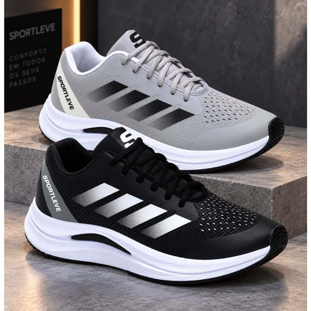 Kit 2 Pares de Tenis Masculino Esportivo Casual Super Leve Confortável Estiloso Ideal Para Corrida Caminhada Academia
