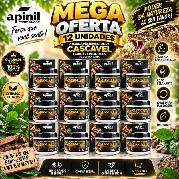 🔥 KIT 12 UNID– POMADA MASSAGEADORA CASCAVEL 240g 🔥