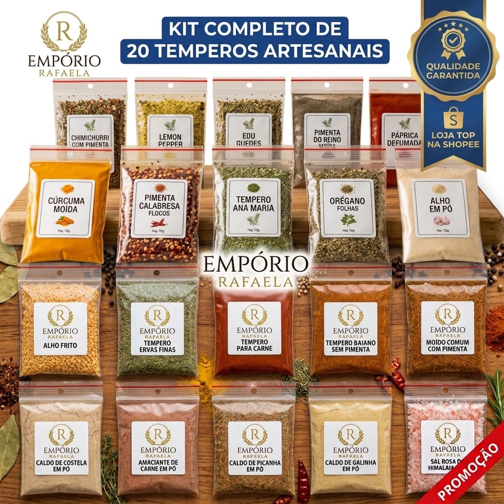 Kit com 20 Temperos e Condimentos Naturais em Sachês Sem conservantes Envio Rápido Especiarias Promoção 30g cada