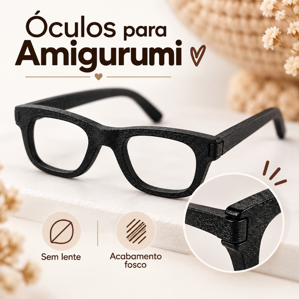 Kit 10 Óculos para Amigurumi Miniatura Acessório para Boneca de Crochê e Artesanato Sem Lente