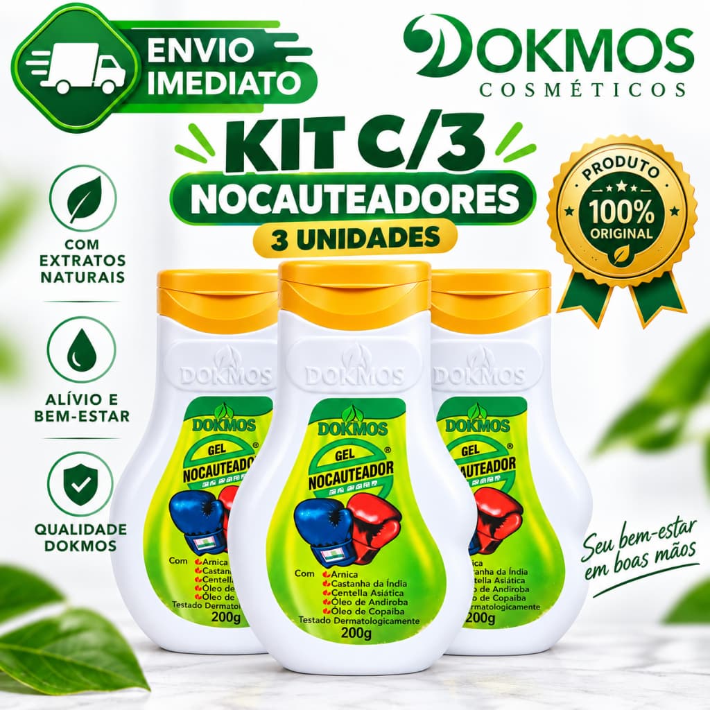 Kit C/3 Nocauteador Gel Massageador Dokmos 200g Arnica Dores Musculares Imediato Envio Imediato