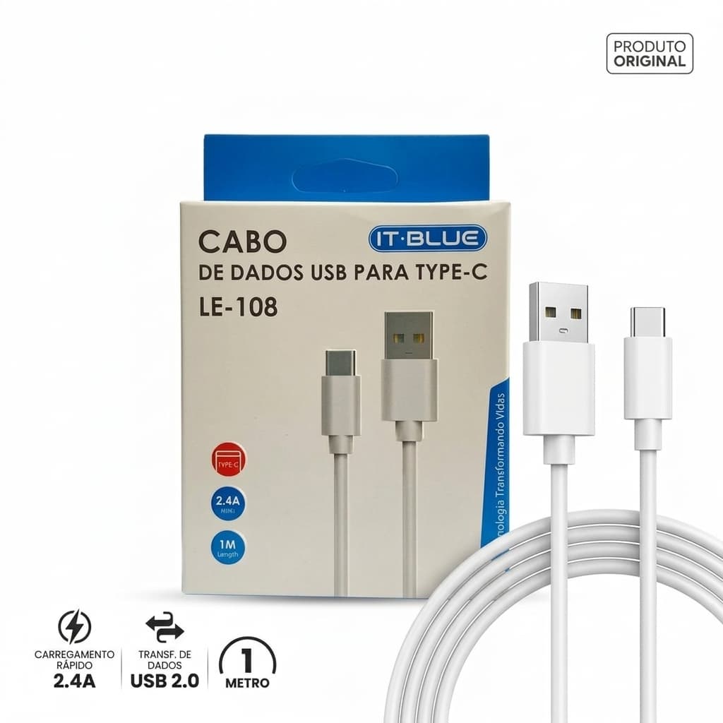 Cabo Tipo C Turbo Carregador Rápido 2.4A IT-BLUE LE-108 Original Cabo De Dados 1 Metro Para Celular Android