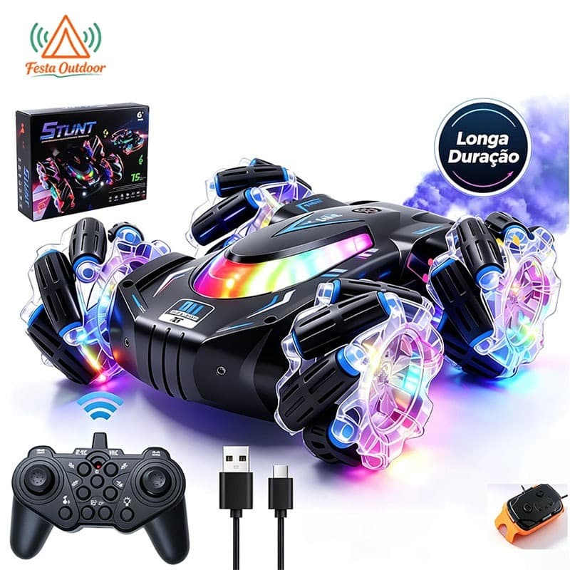 Festa Carrinho de Controle Remoto Acrobático Zavanese com Giro 360°, Luzes e Spray - Presente Ideal para Crianças