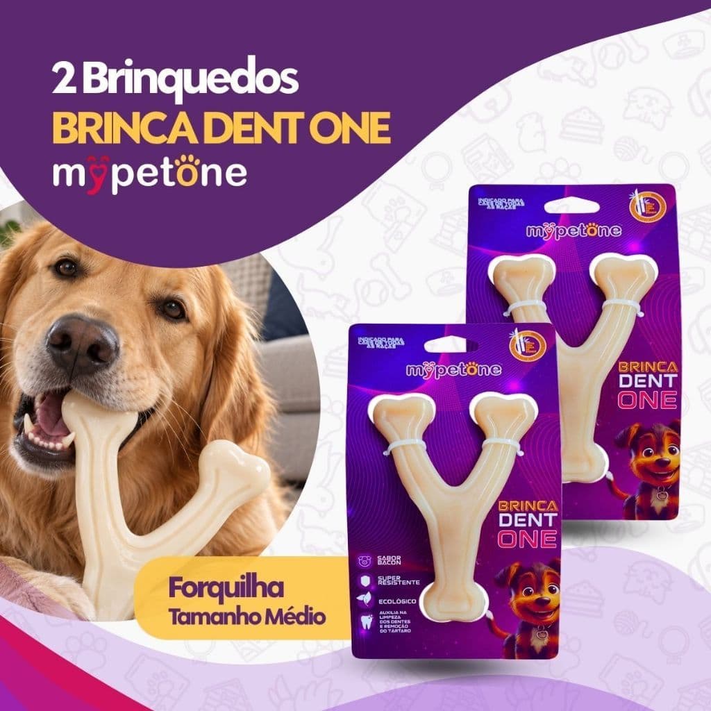kit 2 Brinquedo Osso Bamboo Brinca Dent One Sabor Bacon - Forquilha Médio