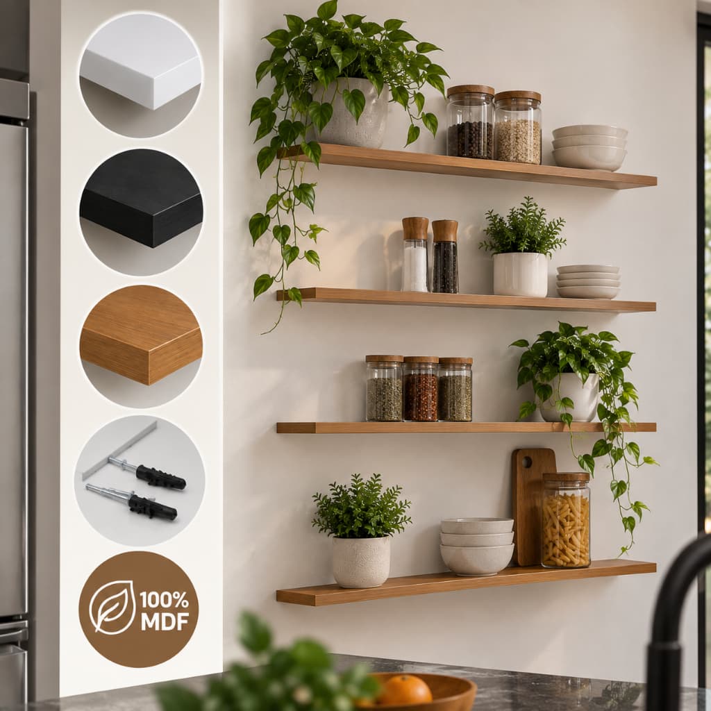 Kit 2 3 4 Prateleiras Flutuante MDF 40x10 cm Suporte Invisível Madeira Parede Nicho Livros Decorativo