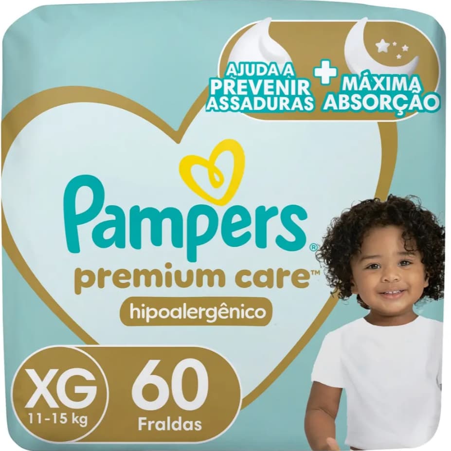 Fralda Pampers Premium Care Tamanho Xg 60 Unidades - fralda descartável infantil