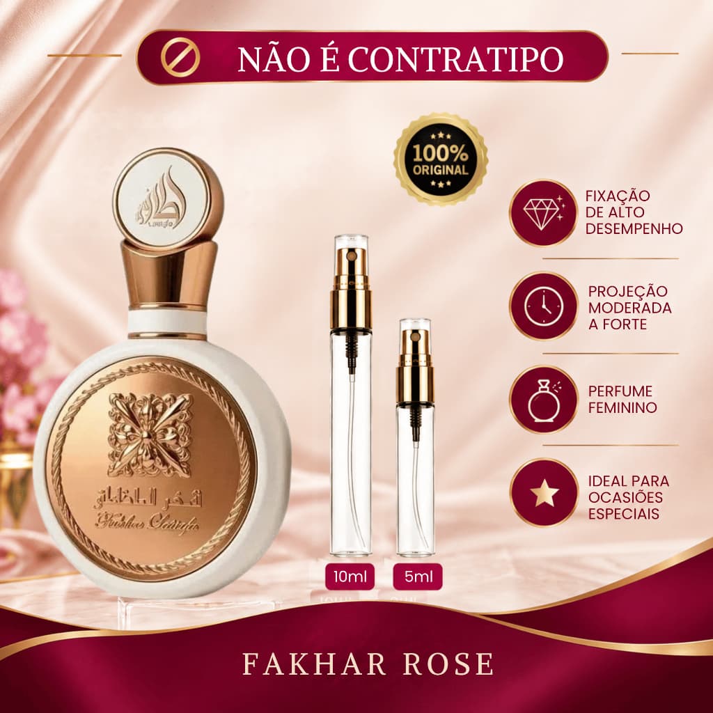 Fakhar Rose Perfume Árabe Feminino - 100% ORIGINAL - Importado - Alta Fixação - Floral/Frutado