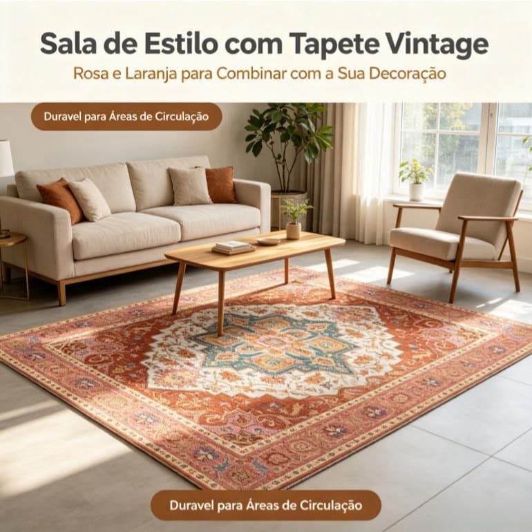 Tapete Vintage Persa Estilo Étnico para Sala Quarto Antiderrapante Fácil de Limpar Decoração Casa