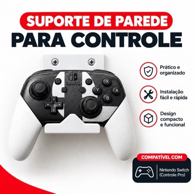 Suporte de Parede para Controle de Videogame Compatível com Nintendo Switch