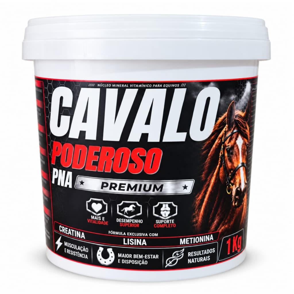 Cavalo Poderoso PNA Premium 1Kg - Núcleo Mineral Vitaminico Para Equinos- Com Creatina/Lisina/Metionina.