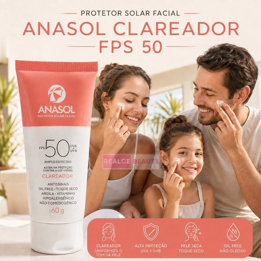 Protetor solar facial anasol clareador fps 50 com 60g