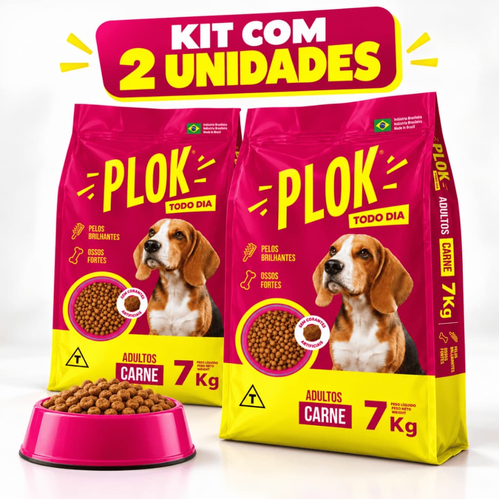 Kit 2 Ração Plok Todo Dia 7kg 15kg Sabor Carne para Cães Cachorros Adultos 21% de Proteína Promoção!