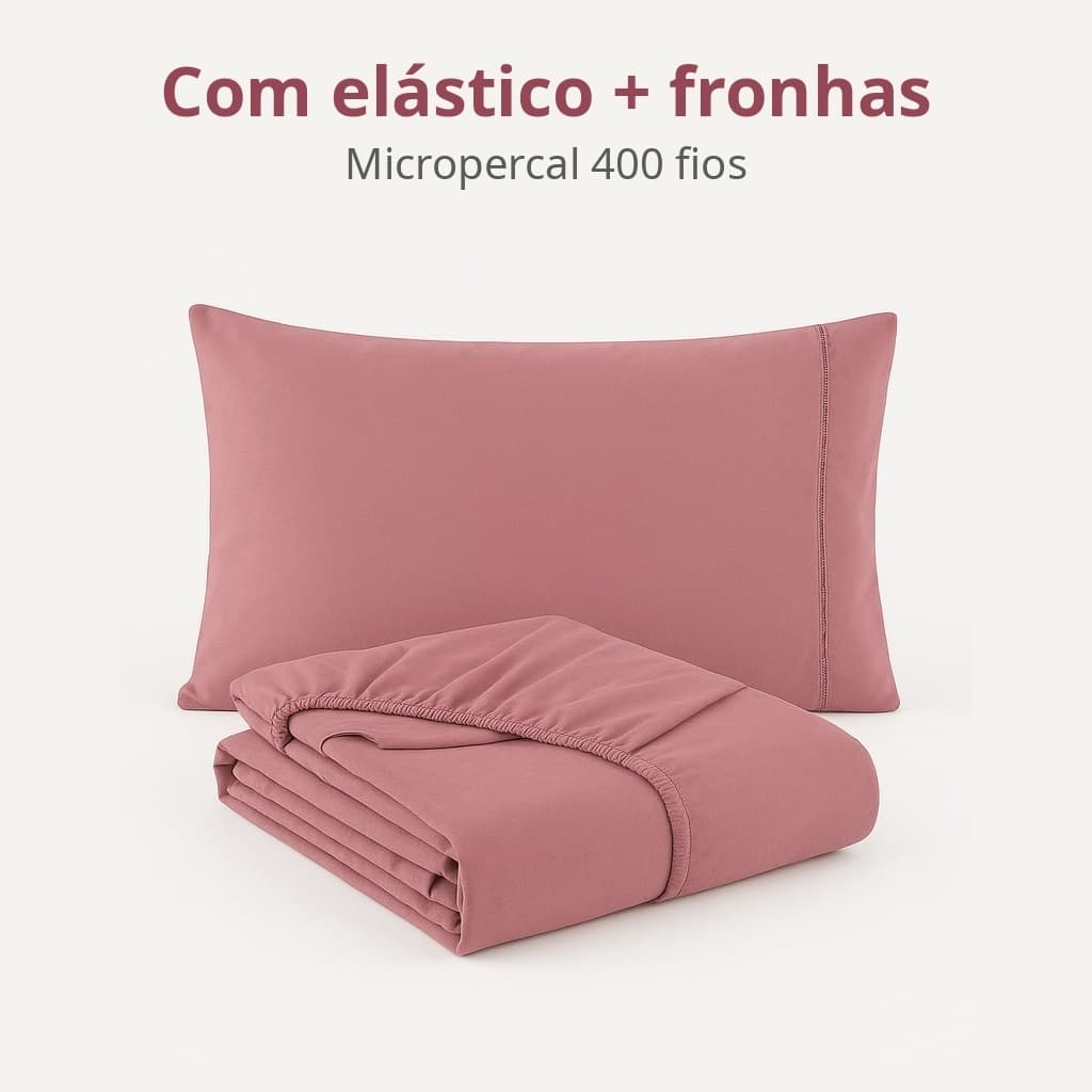 Jogo de Lençol Micropercal 400 Fios com Elástico e Fronhas Solteiro Casal Queen King Ponto Palito
