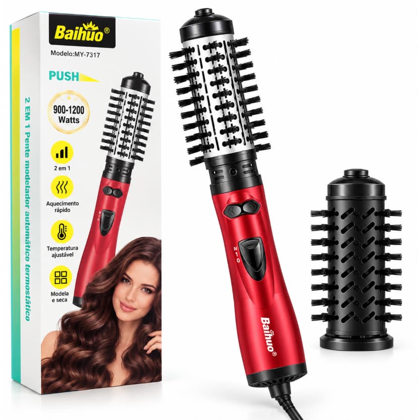 Escova Rotativa Elétrica Secador De Cabelo Profissional 2 em 1 110v