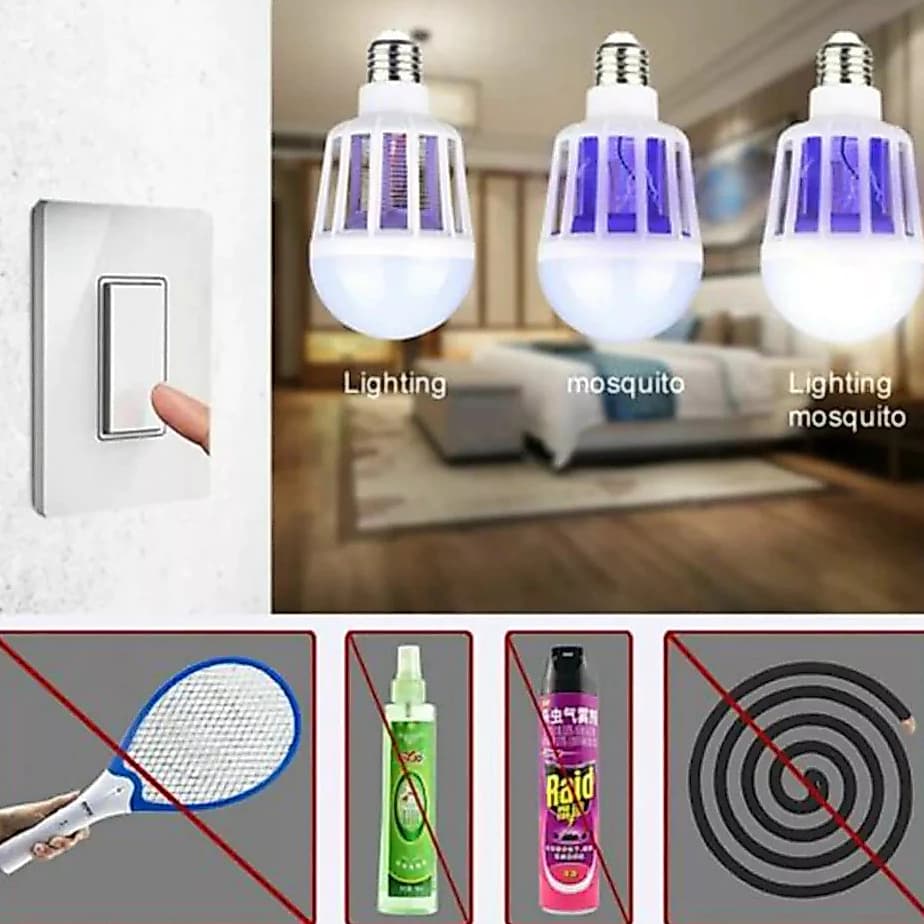 Lâmpada Led Repelente Mata Mosquito Mosca Anti Inseto Luminária Com Adaptador Bocal E27 Para Tomada brilhantecomercio