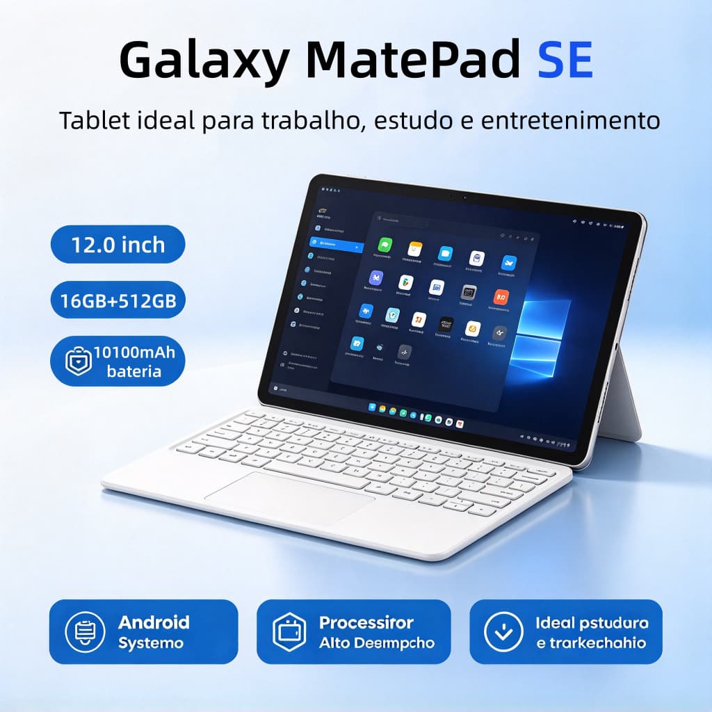 [Teclado e mouse grátis] Tablet Galaxy MatePad SE de 12 polegadas, HD, 16 GB + 512 GB, Android 16, bateria de 10100mAh