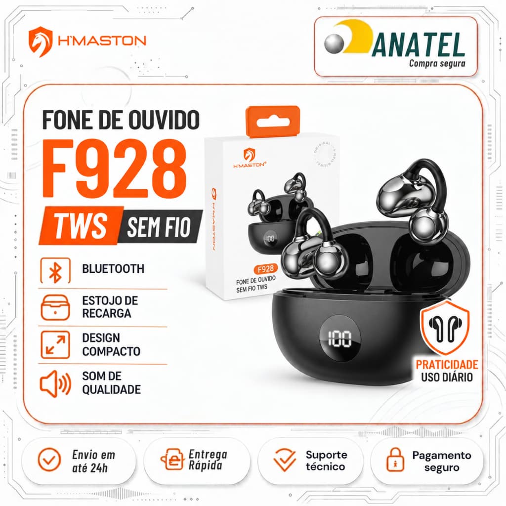Fone de Ouvido Sem Fio Bluetooth Condução Óssea Clipe de Orelha Sem Fio Ear Clip Esportivo Corrida Academia Hmaston F928